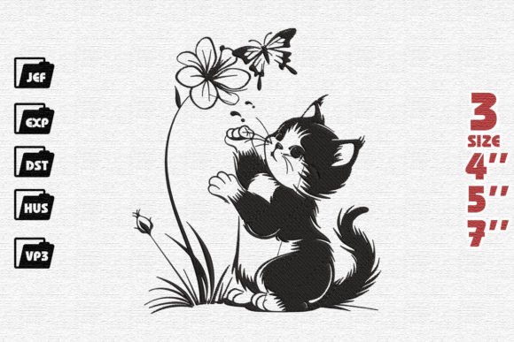 Cute Cat Playing with Butterfly