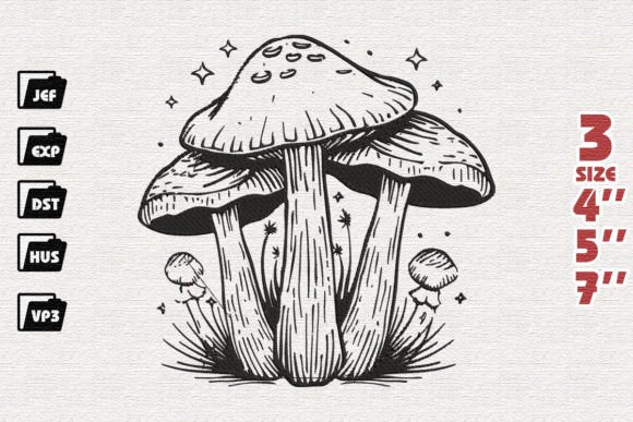 Cute Mushroom Embroidery Design