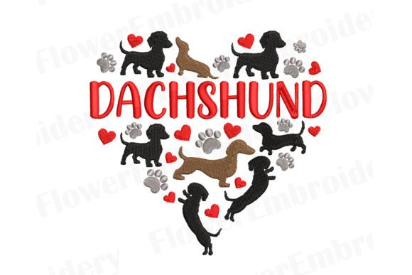 Daschund Dog Heart Embroidery